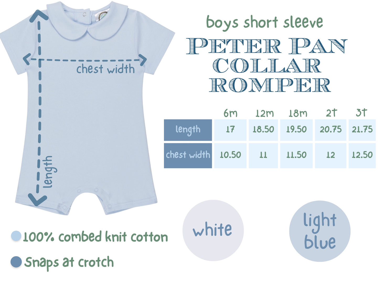 Boys Peter Pan Collared Romper: Short Sleeve