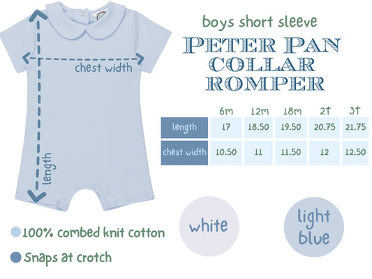 Boys Peter Pan Collared Romper: Short Sleeve