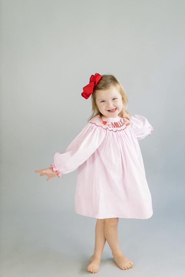 Pink gingham and hearts custom smock dress