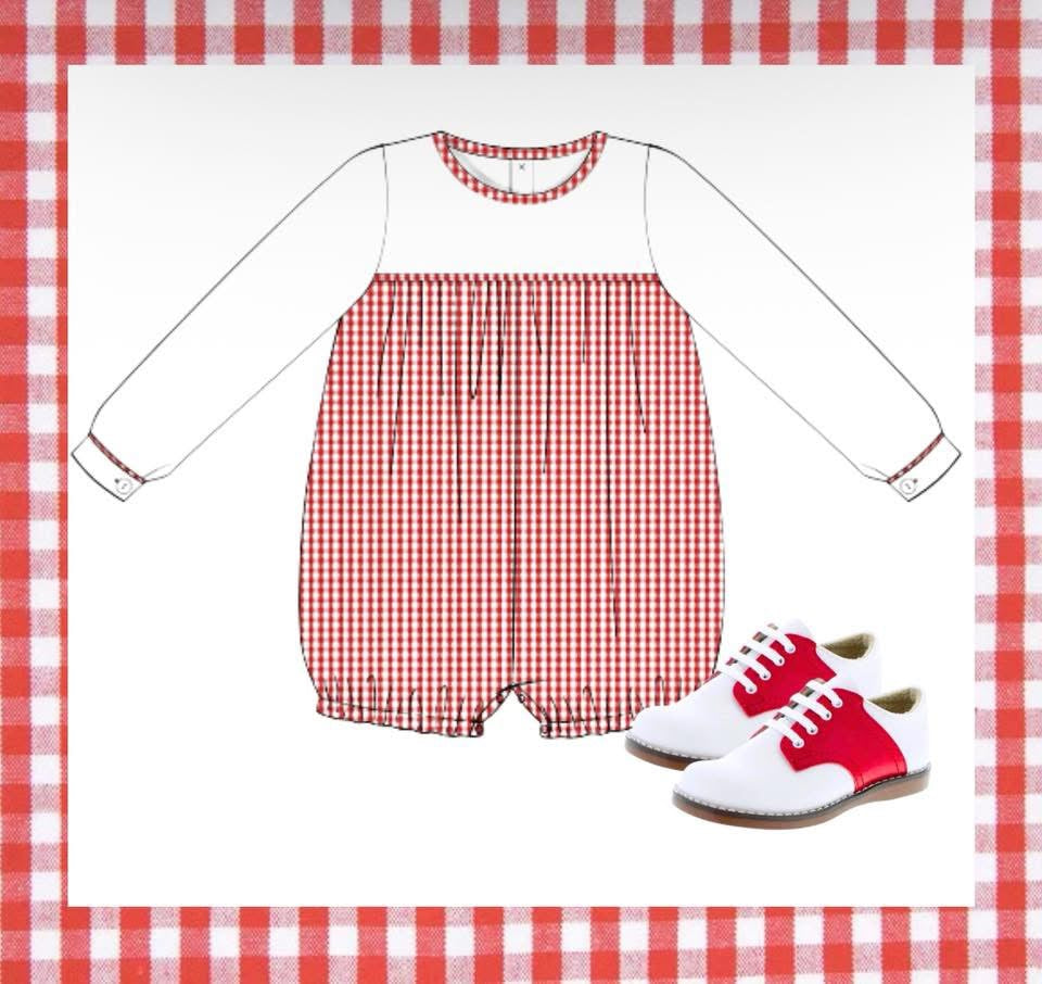 Boys red gingham bubble