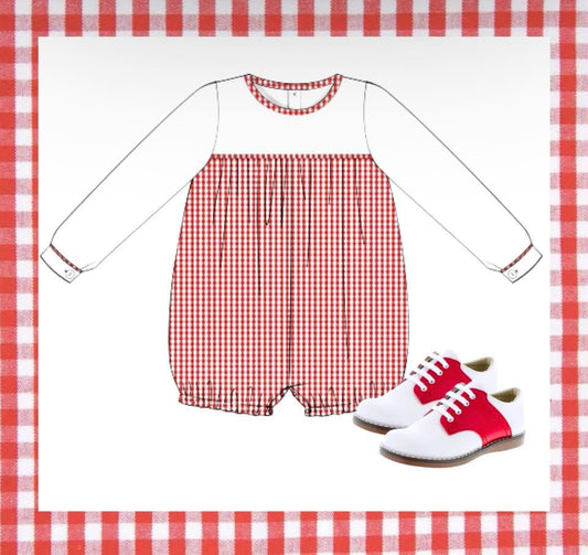 Boys red gingham bubble