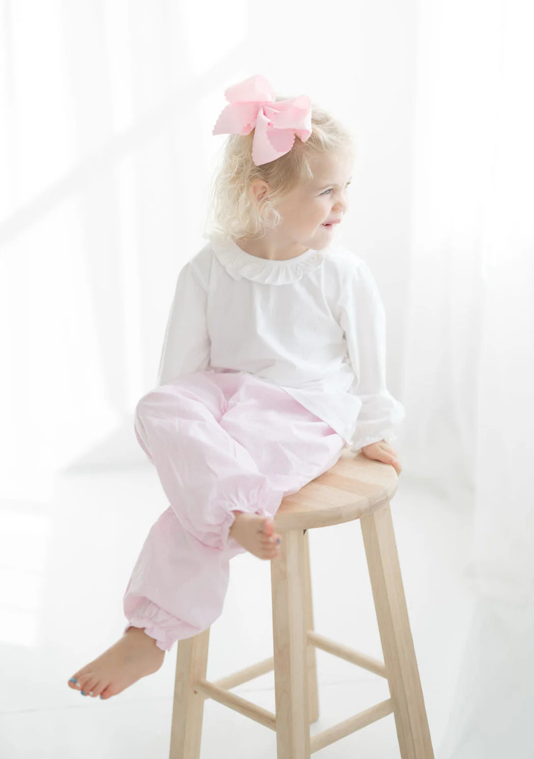 Girls pink gingham pant set