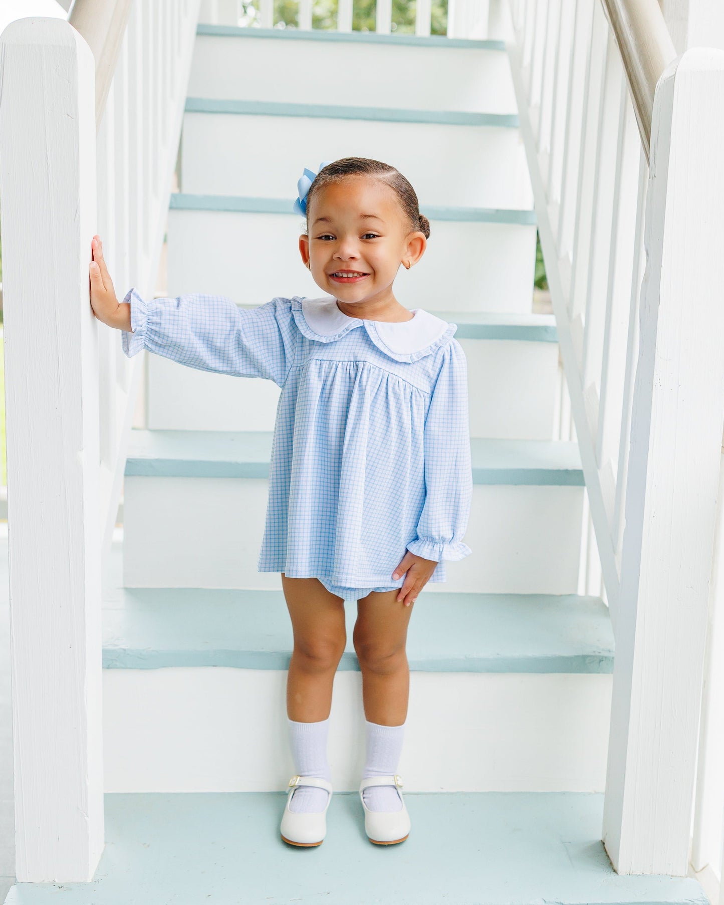 Catherine Diaper Set- Light Blue Windowpane