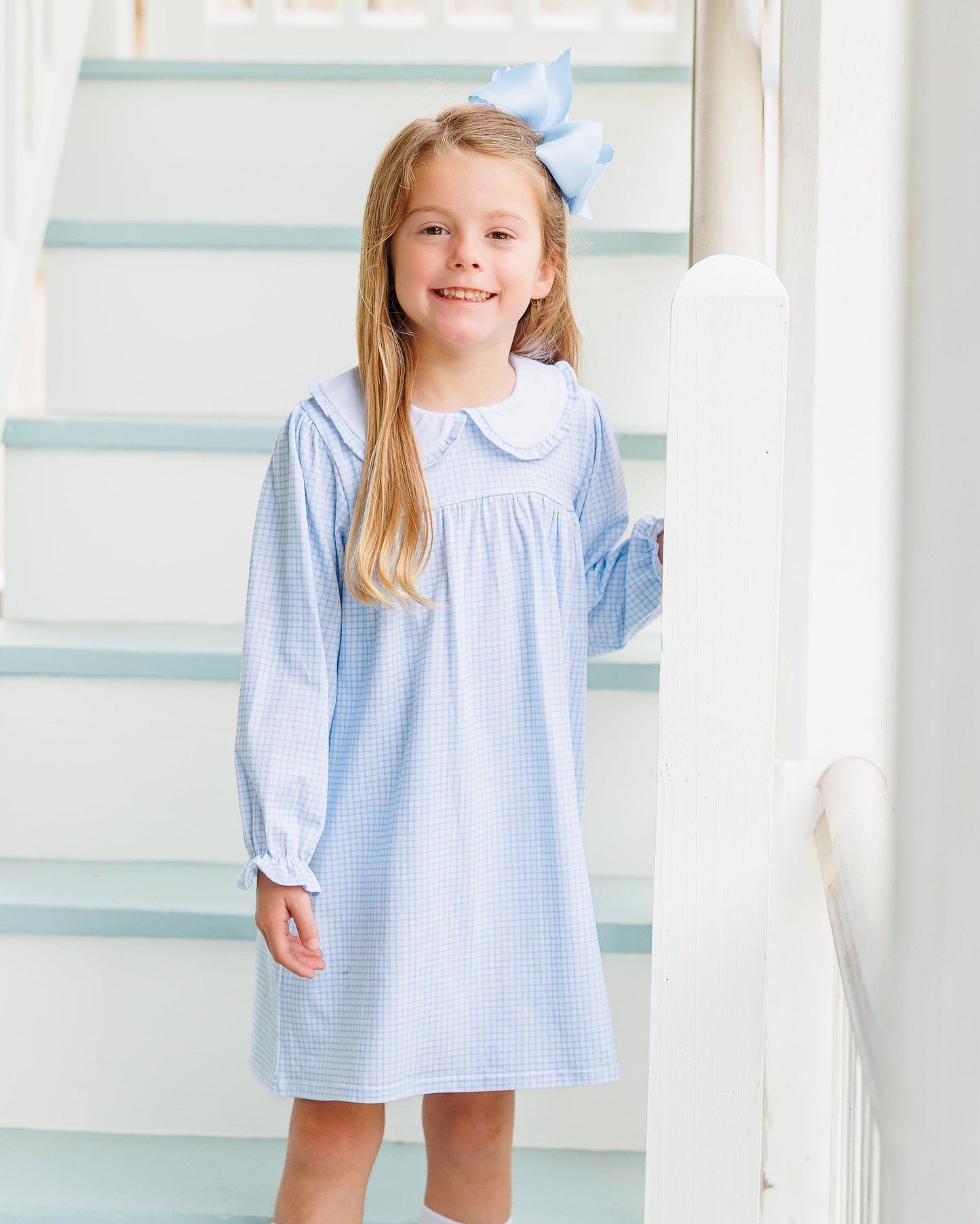 Catherine Dress- Light Blue Windowpane
